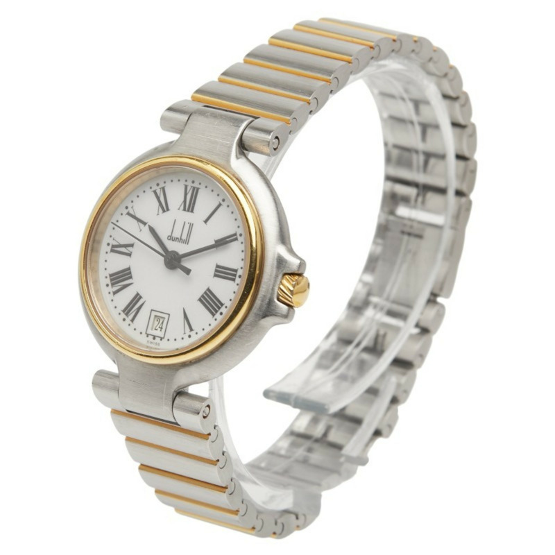 登喜路女士石英錶，白色錶盤，不鏽鋼鍍層-1