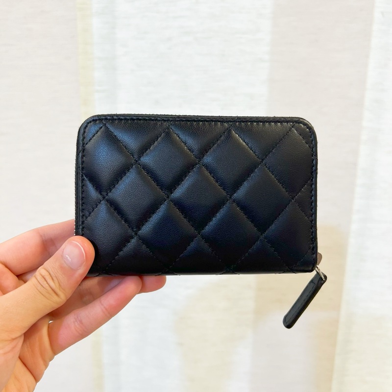 Chanel 新款拉鍊零錢卡包 黑羊皮星星水鑽 晶片款 全新離櫃未使用-5