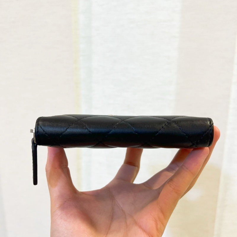 Chanel 新款拉鍊零錢卡包 黑羊皮星星水鑽 晶片款 全新離櫃未使用-7