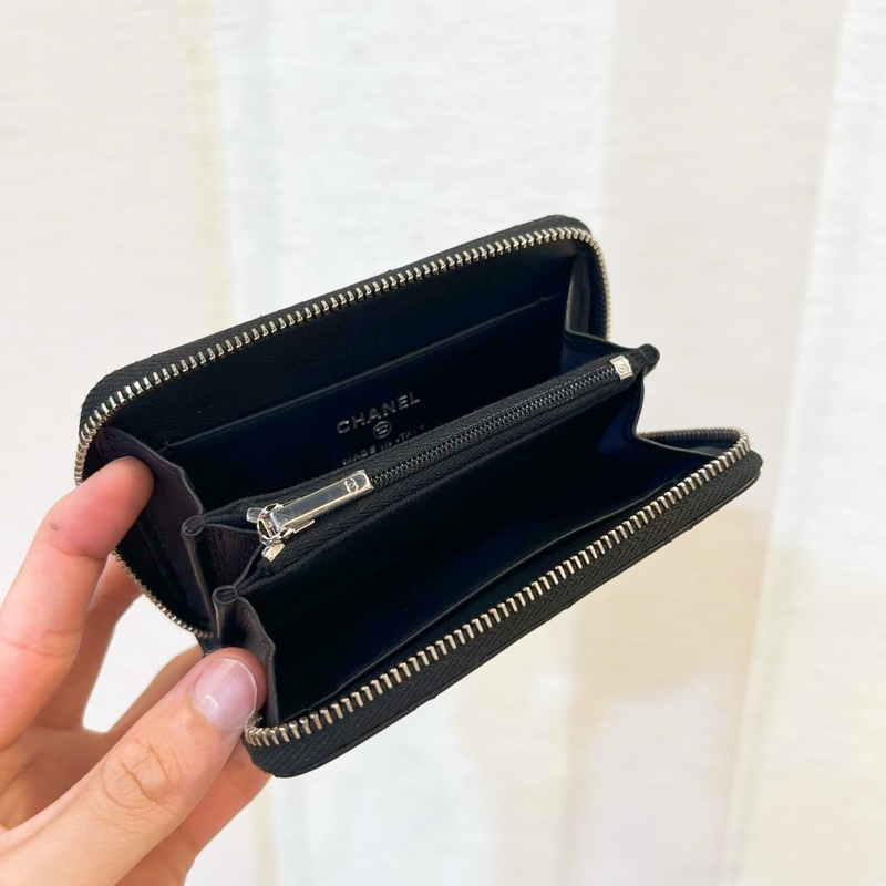 Chanel 新款拉鍊零錢卡包 黑羊皮星星水鑽 晶片款 全新離櫃未使用-8