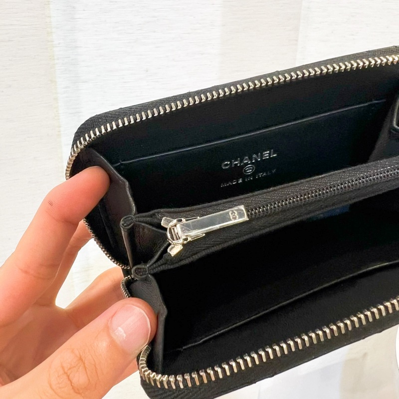 Chanel 新款拉鍊零錢卡包 黑羊皮星星水鑽 晶片款 全新離櫃未使用-9