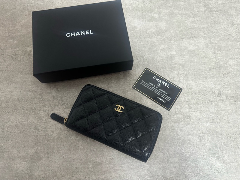 正品 Chanel 經典荔枝皮拉鍊中夾-0