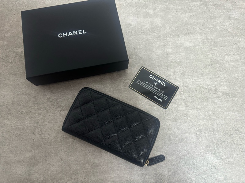 正品 Chanel 經典荔枝皮拉鍊中夾-1