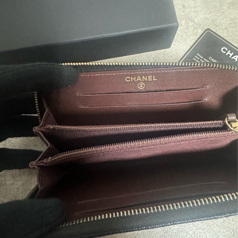 正品 Chanel 經典荔枝皮拉鍊中夾-7