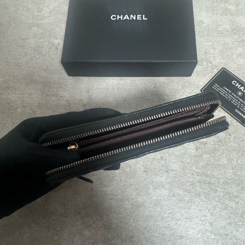 正品 Chanel 經典荔枝皮拉鍊中夾-12