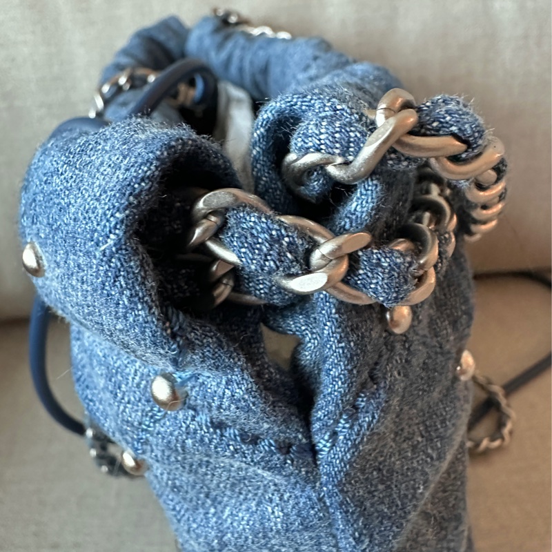 Chanel 22bag mini 牛仔丹寧 珍珠卯釘 全新 台灣購證-1