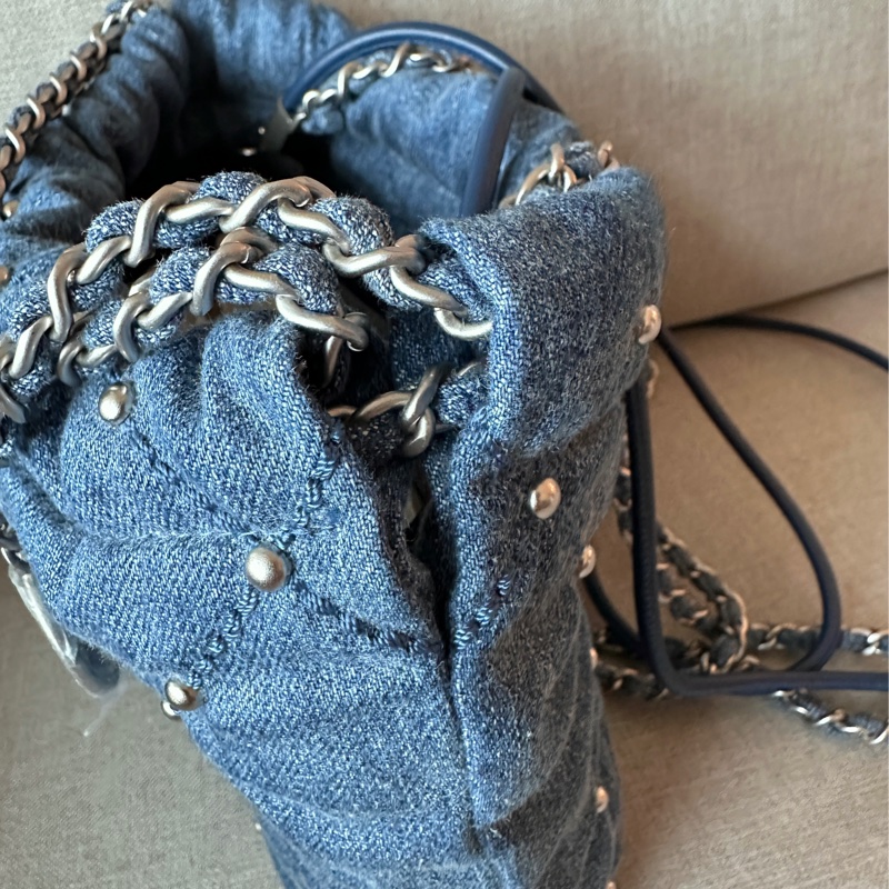 Chanel 22bag mini 牛仔丹寧 珍珠卯釘 全新 台灣購證-2