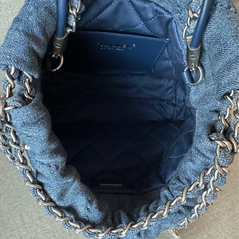 Chanel 22bag mini 牛仔丹寧 珍珠卯釘 全新 台灣購證-7