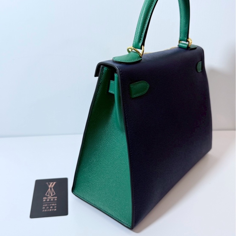 Hermes Kelly28 藍拼綠 金釦 馬蹄燙金 Epsom皮 全新-4