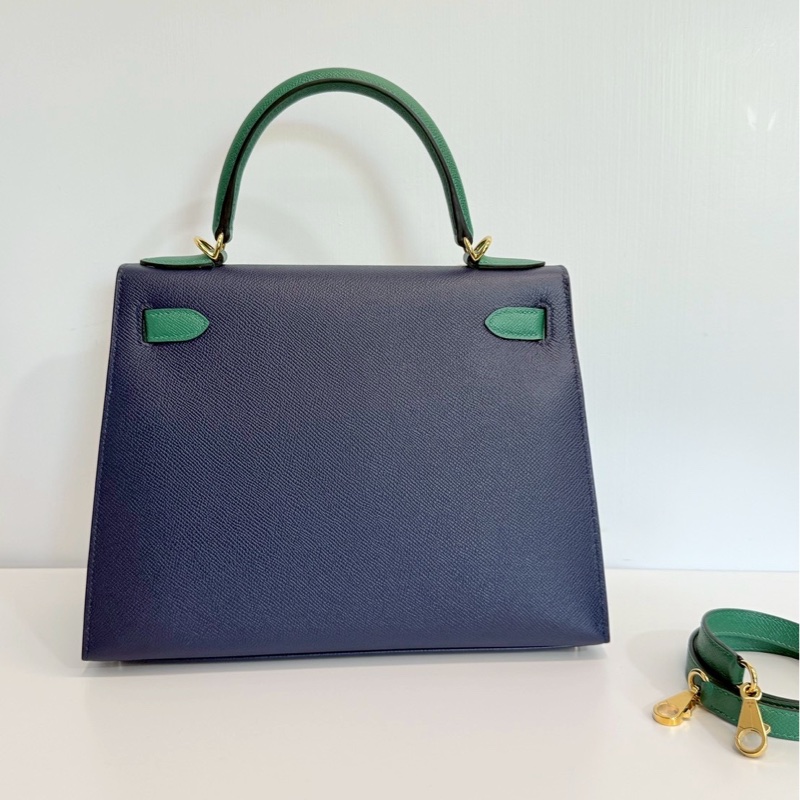 Hermes Kelly28 藍拼綠 金釦 馬蹄燙金 Epsom皮 全新-1