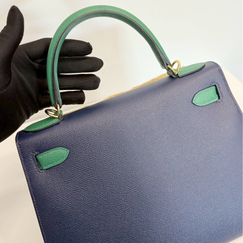 Hermes Kelly28 藍拼綠 金釦 馬蹄燙金 Epsom皮 全新-6