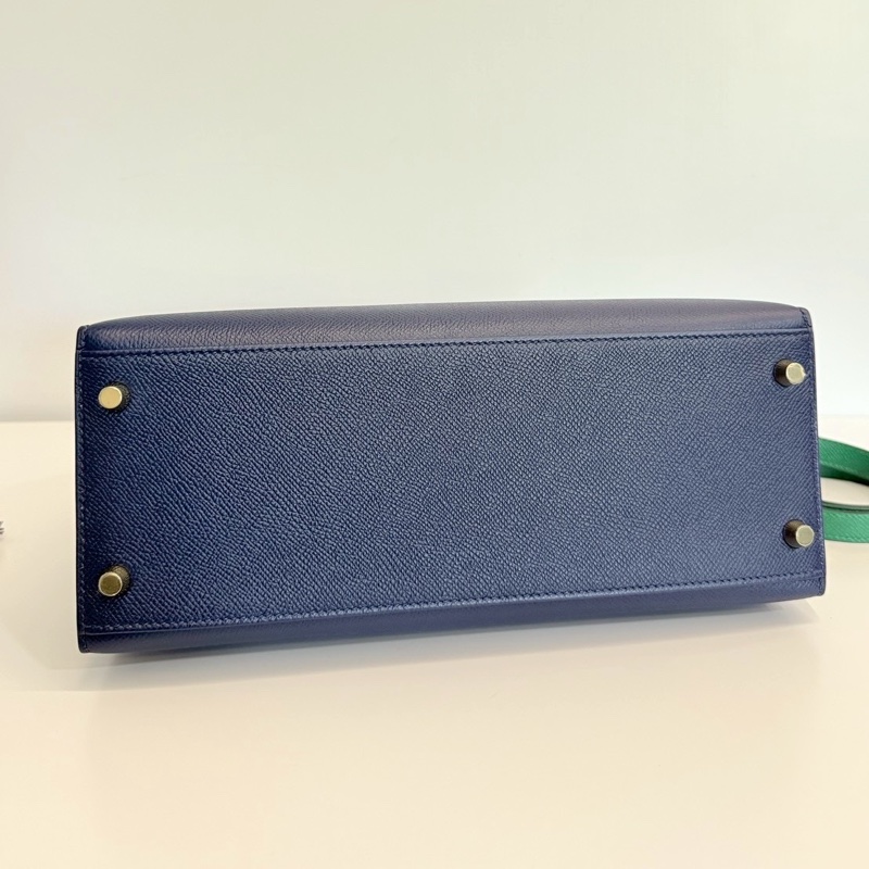 Hermes Kelly28 藍拼綠 金釦 馬蹄燙金 Epsom皮 全新-7