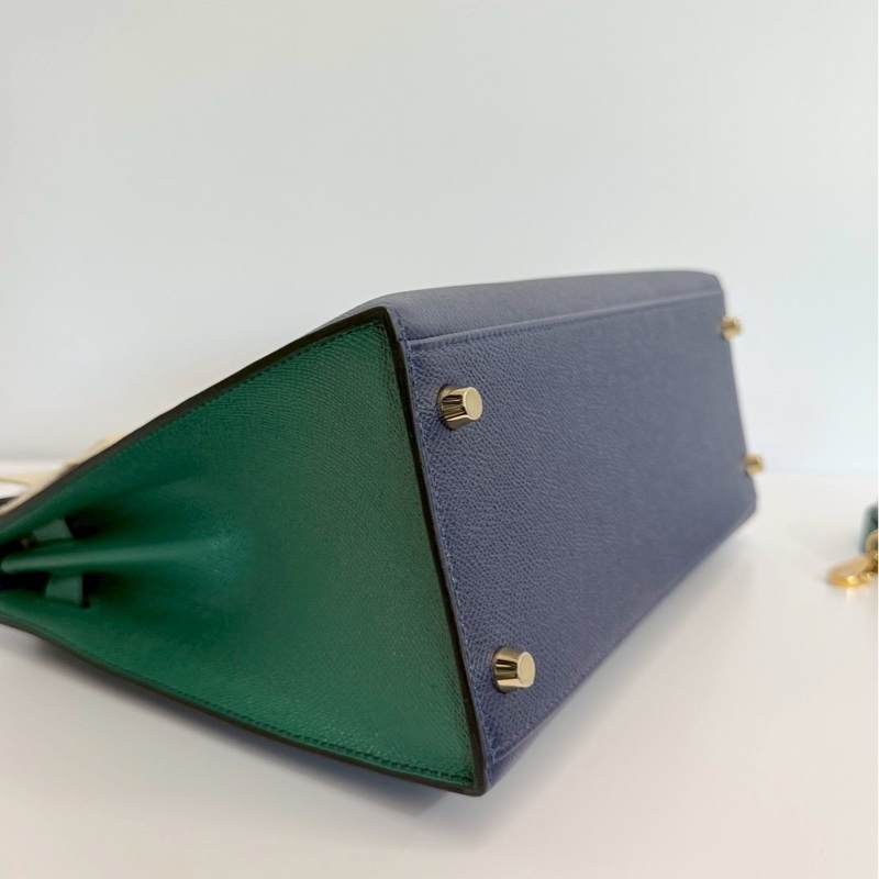 Hermes Kelly28 藍拼綠 金釦 馬蹄燙金 Epsom皮 全新-8