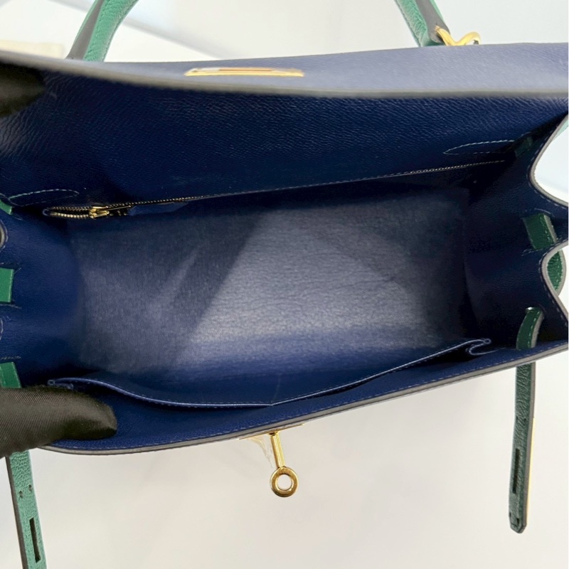 Hermes Kelly28 藍拼綠 金釦 馬蹄燙金 Epsom皮 全新-18