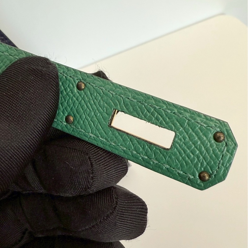 Hermes Kelly28 藍拼綠 金釦 馬蹄燙金 Epsom皮 全新-21