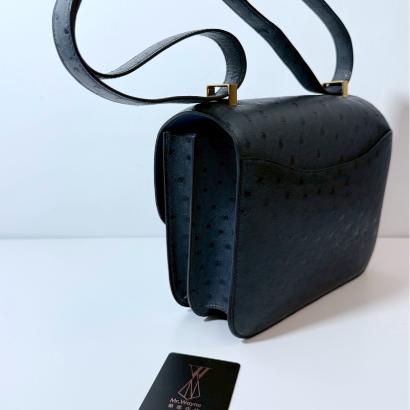 Hermes 康康24 鴕鳥皮 暴風藍 金釦-2