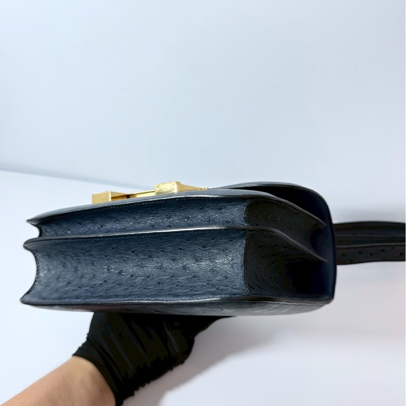 Hermes 康康24 鴕鳥皮 暴風藍 金釦-4