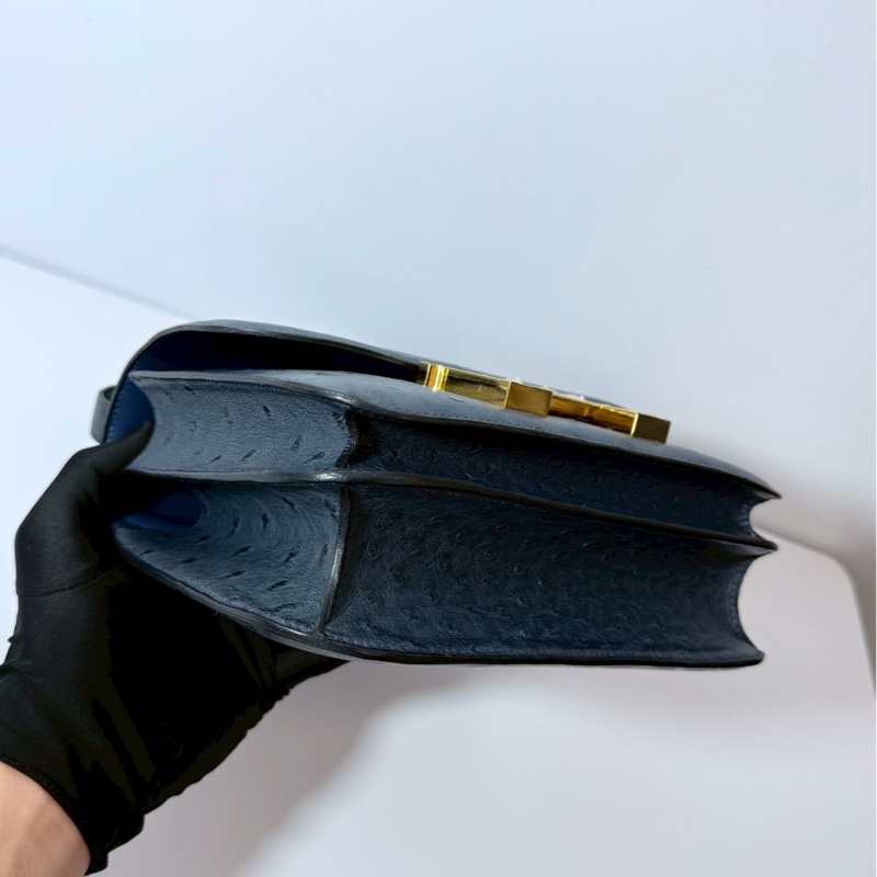 Hermes 康康24 鴕鳥皮 暴風藍 金釦-5