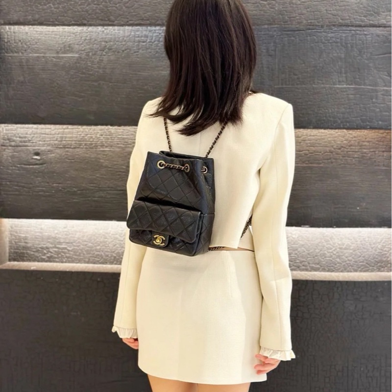 Chanel 24B 後背包 黑金 荔枝牛 晶片款 99新全配 臺灣離櫃-3