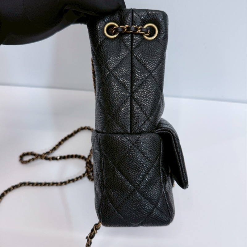 Chanel 24B 後背包 黑金 荔枝牛 晶片款 99新全配 臺灣離櫃-4