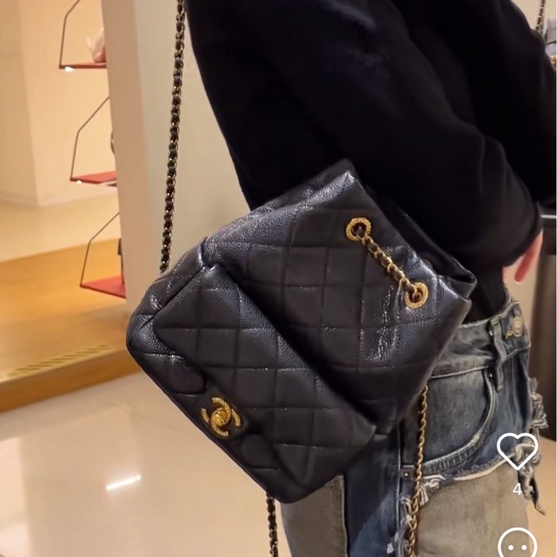 Chanel 24B 後背包 黑金 荔枝牛 晶片款 99新全配 臺灣離櫃-5