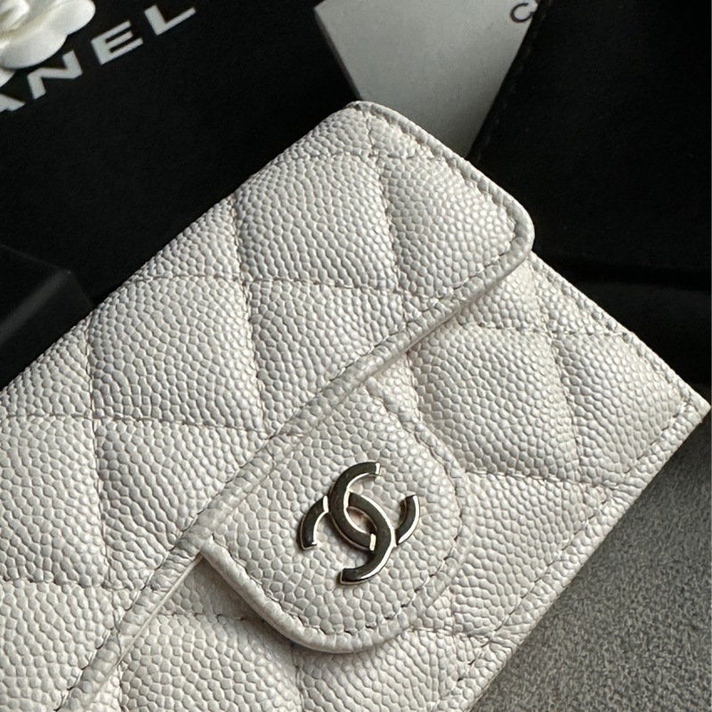 Chanel香奈兒全新經典絕美白色三折迷你短夾 錢包-7