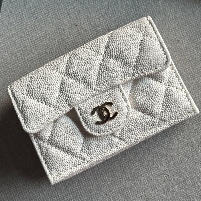 Chanel香奈兒全新經典絕美白色三折迷你短夾 錢包-10