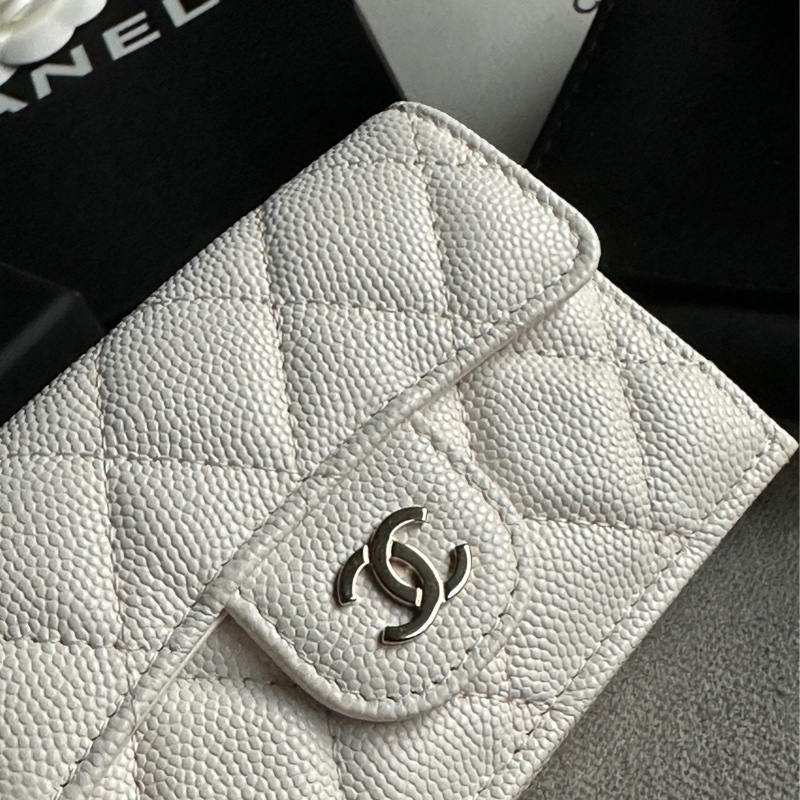 Chanel香奈兒全新經典絕美白色三折迷你短夾 錢包-14