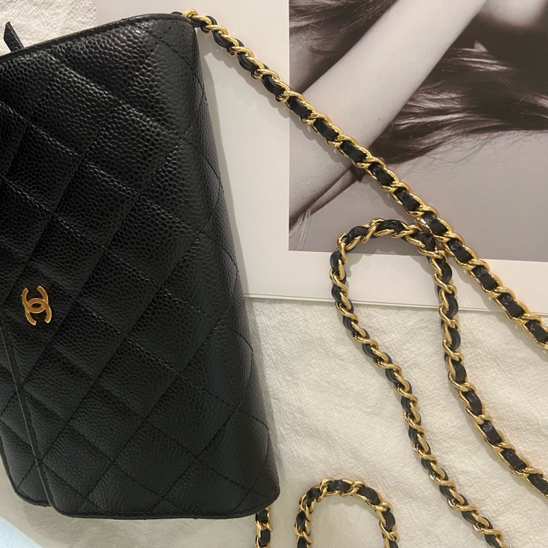 ෆ Chanel 黑金荔枝woc 發財包🖤-10