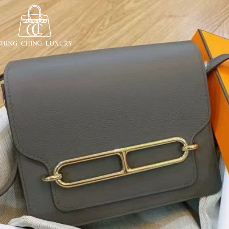 🌈Hermes🧡Mini Roulis 19🧡石器灰金扣🧡99新🌈Evercolor皮🌟-0