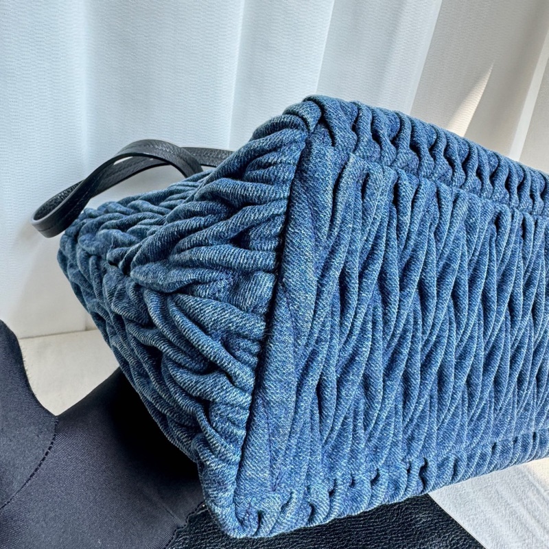 Miu Miu 牛仔褶皺子母托特單肩手提包 尺寸約33x24x15cm。-4