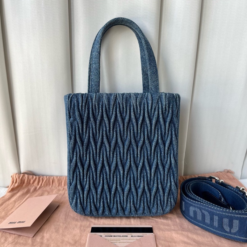 MIUMIU 牛仔丹寧琴譜包 手提單肩斜挎包 附件防塵袋 肩帶-1