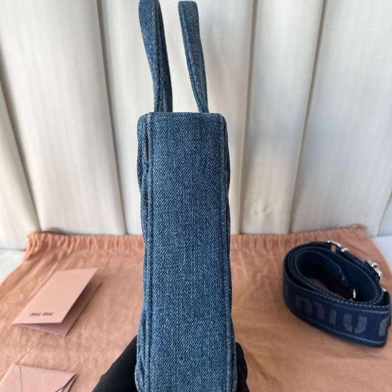 MIUMIU 牛仔丹寧琴譜包 手提單肩斜挎包 附件防塵袋 肩帶-3