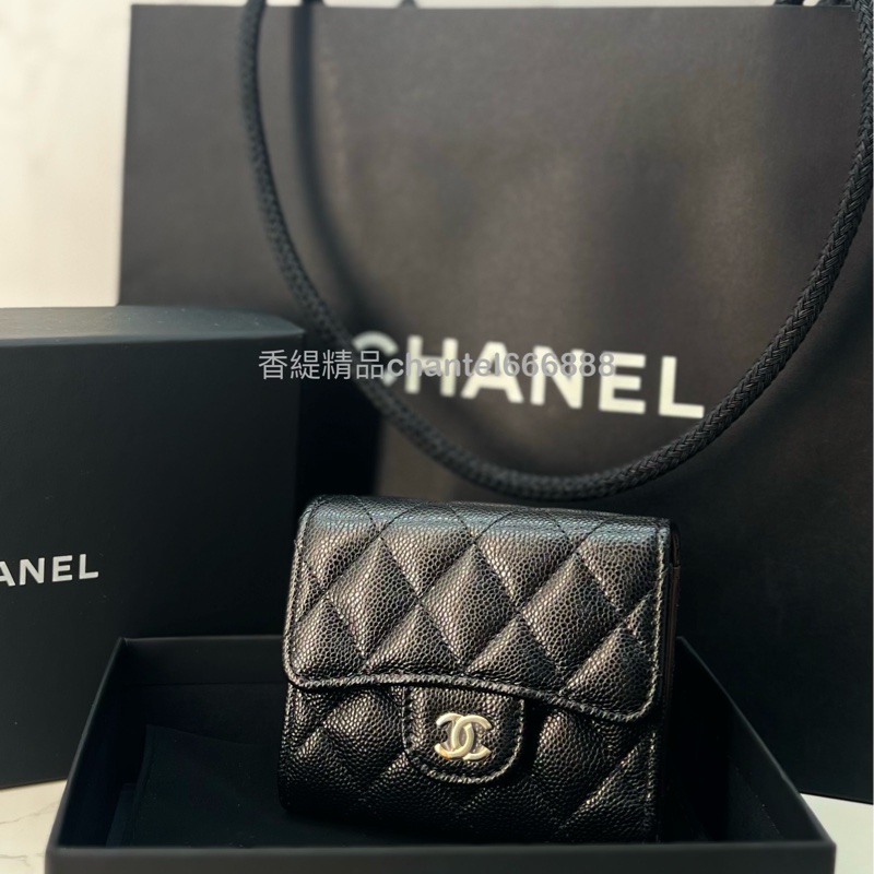 💗香緹國際精品💗 618 Chanel | 淡金荔枝牛短夾 極新 全配 台灣購證-0
