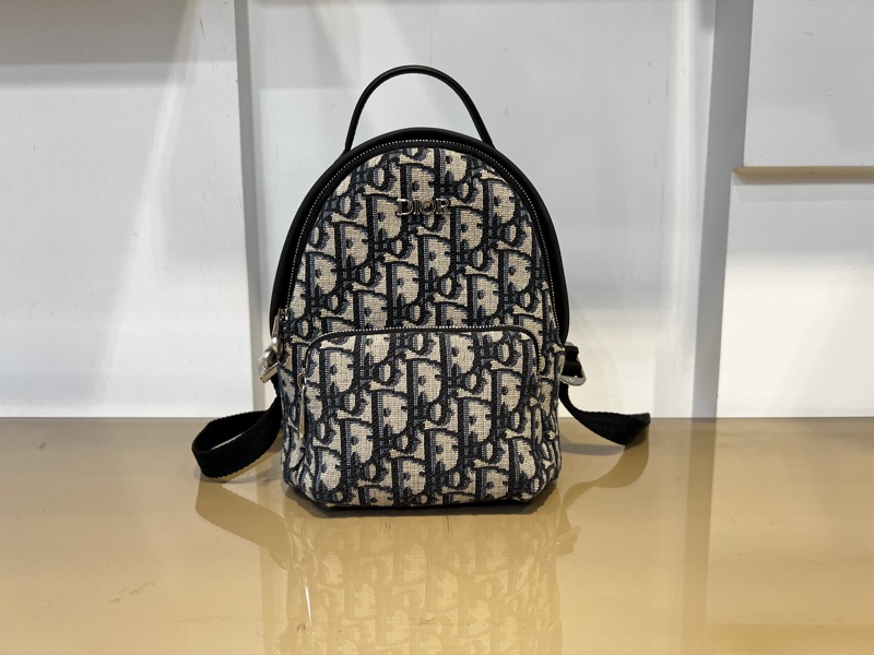 Dior 藍緹花拼黑牛皮Rider Mini金釦手提後背包-0