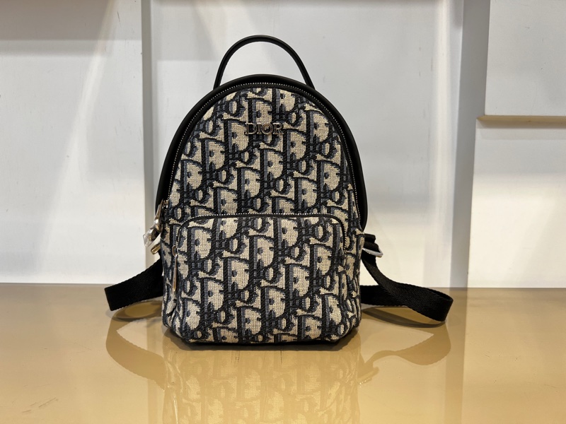 Dior 藍緹花拼黑牛皮Rider Mini金釦手提後背包-1