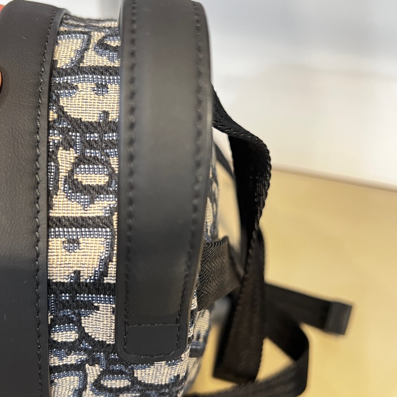 Dior 藍緹花拼黑牛皮Rider Mini金釦手提後背包-7