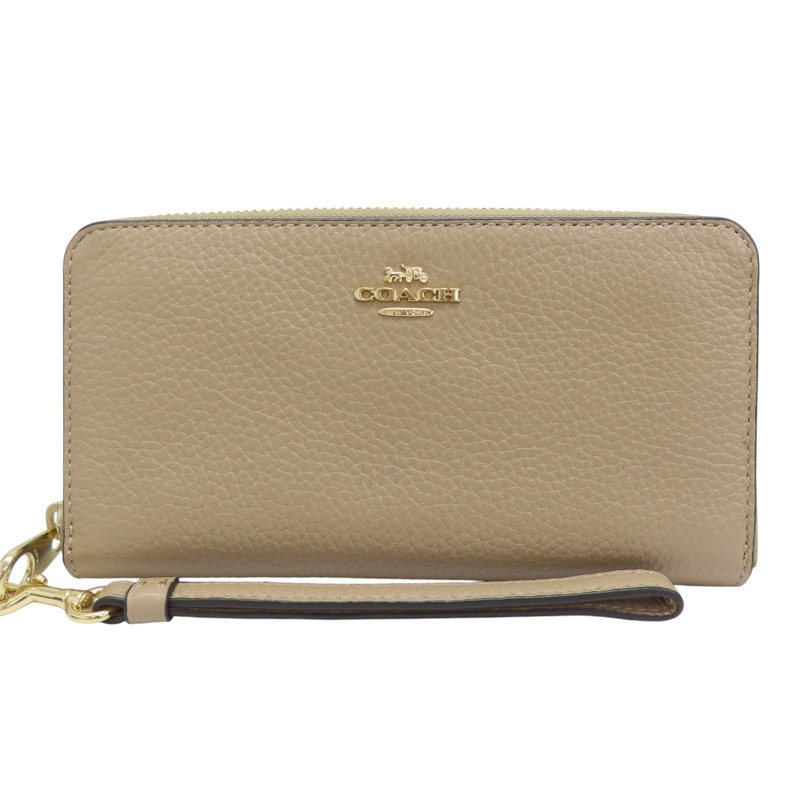 卡其色 牛皮 拉鍊長夾【COACH 寇馳】-0