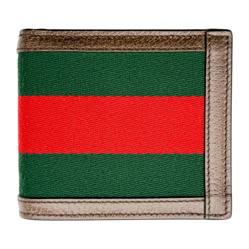 棕色牛皮 紅/綠帆布 short wallet 短夾 722941【GUCCI 古馳】 722941-1