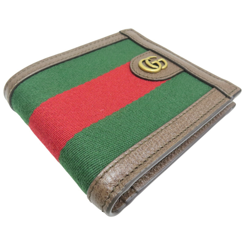 棕色牛皮 紅/綠帆布 short wallet 短夾 722941【GUCCI 古馳】 722941-2