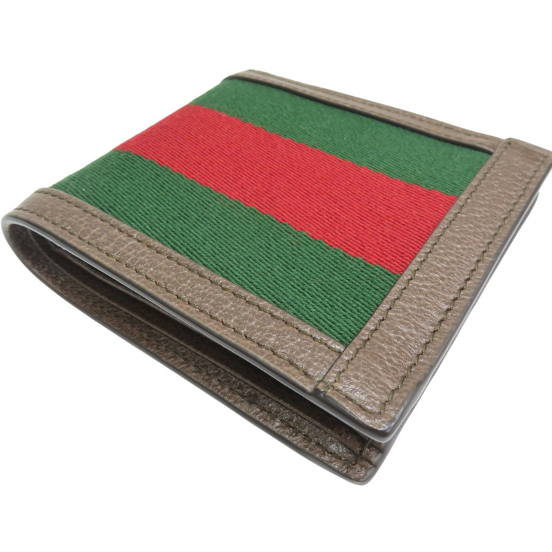 棕色牛皮 紅/綠帆布 short wallet 短夾 722941【GUCCI 古馳】 722941-3