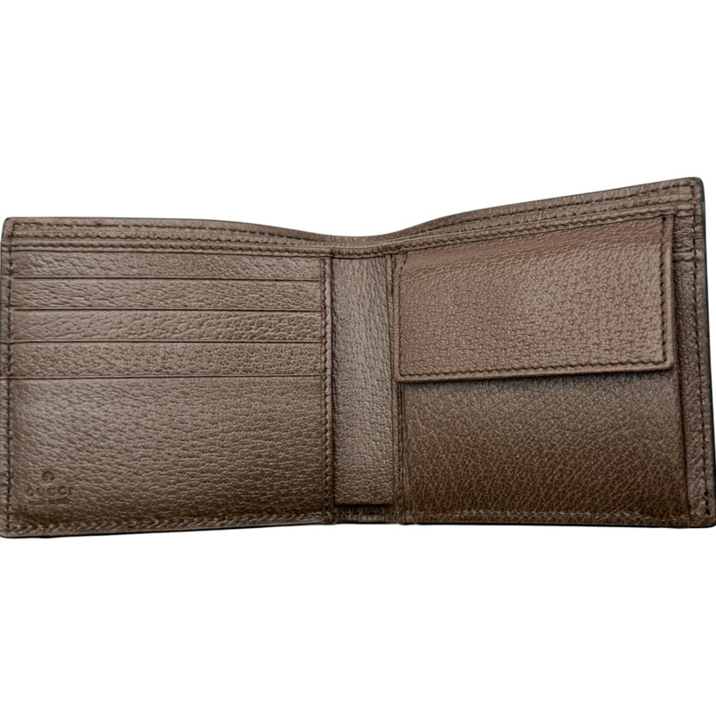 棕色牛皮 紅/綠帆布 short wallet 短夾 722941【GUCCI 古馳】 722941-4