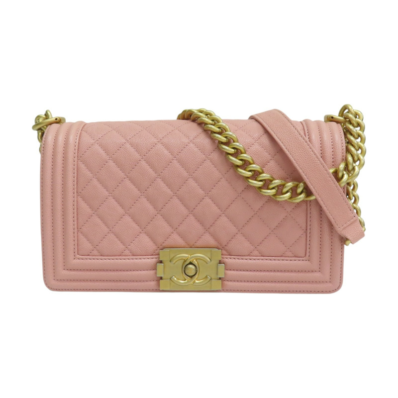 粉紅色 荔枝紋牛皮  Boy25cm 金扣 鍊帶 肩背包【CHANEL 香奈兒】 A67086-0