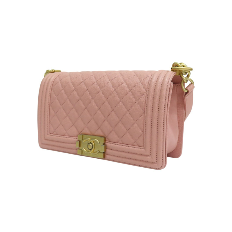 粉紅色 荔枝紋牛皮  Boy25cm 金扣 鍊帶 肩背包【CHANEL 香奈兒】 A67086-2