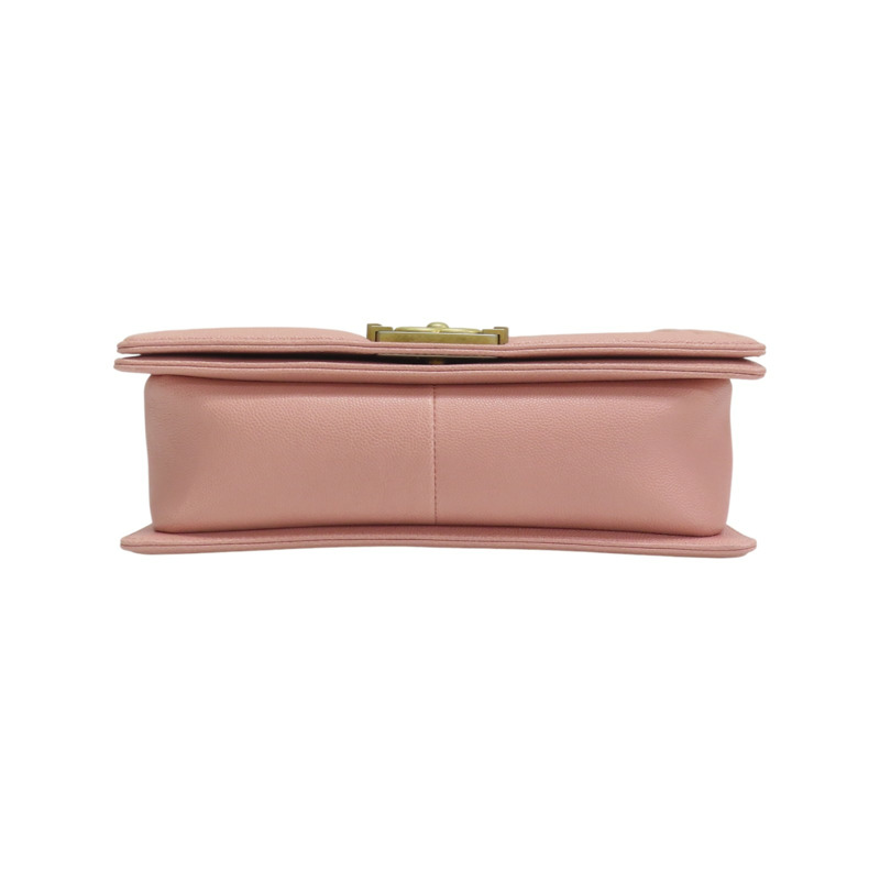 粉紅色 荔枝紋牛皮  Boy25cm 金扣 鍊帶 肩背包【CHANEL 香奈兒】 A67086-3