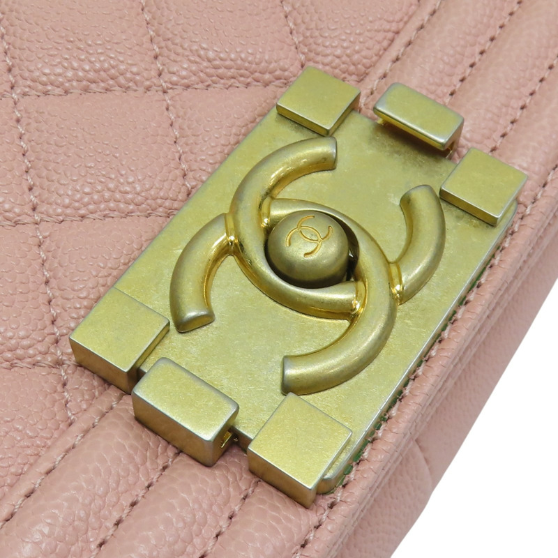 粉紅色 荔枝紋牛皮  Boy25cm 金扣 鍊帶 肩背包【CHANEL 香奈兒】 A67086-10