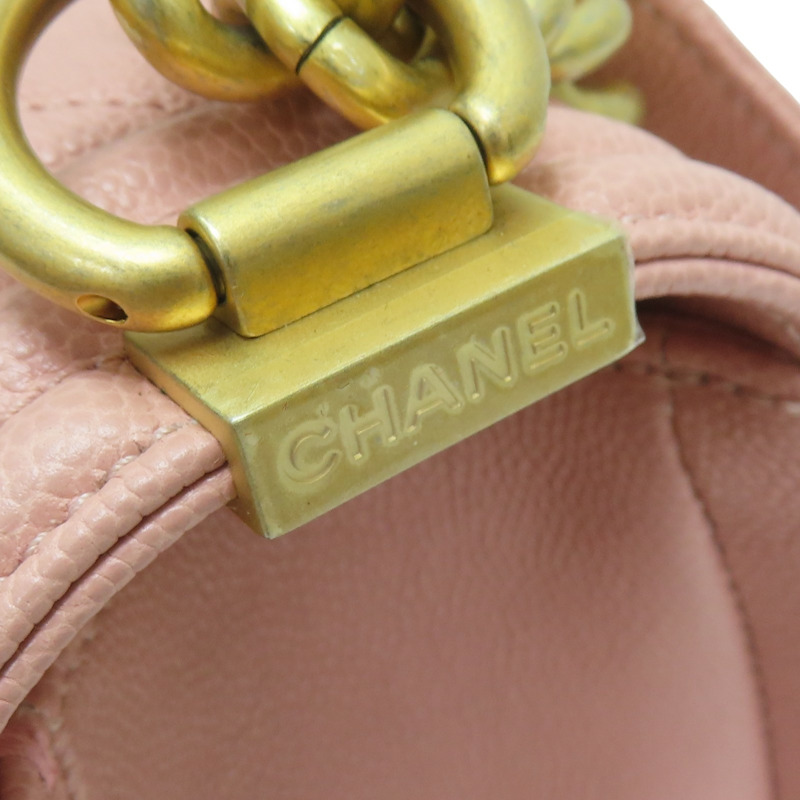 粉紅色 荔枝紋牛皮  Boy25cm 金扣 鍊帶 肩背包【CHANEL 香奈兒】 A67086-11