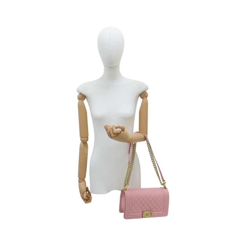 粉紅色 荔枝紋牛皮  Boy25cm 金扣 鍊帶 肩背包【CHANEL 香奈兒】 A67086-12