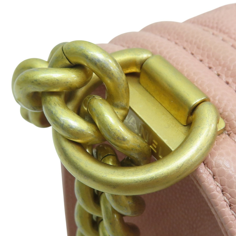 粉紅色 荔枝紋牛皮  Boy25cm 金扣 鍊帶 肩背包【CHANEL 香奈兒】 A67086-18