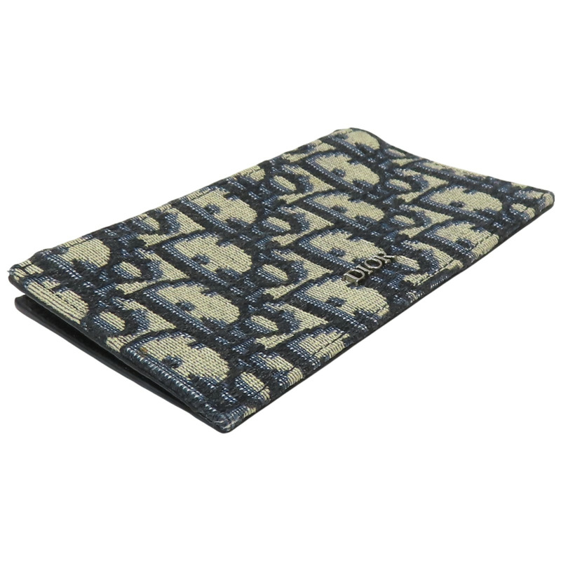 藍色 緹花帆布 牛皮 零錢包 名片夾【Dior 迪奧 】-2